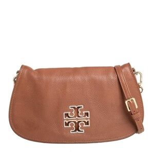 Tory Burch Brown Leather Britten Flap Crossbody Bag